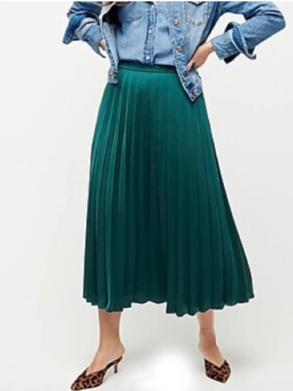 New J.Crew Emerald Green Accordion Pleated Midi Skirt Size 2